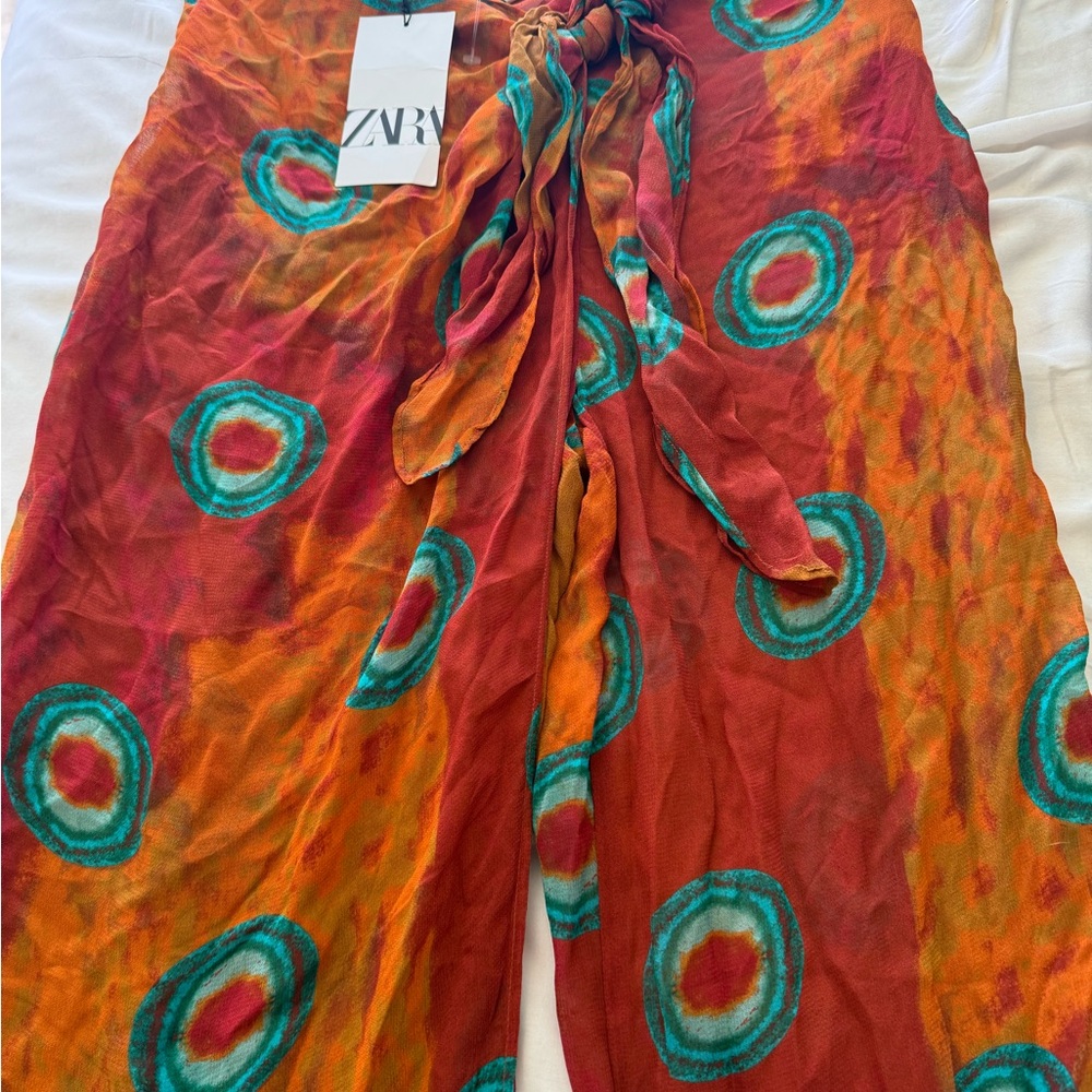 Zara Rust Printed Pareo Wrap Pants - Picture 6 of 7